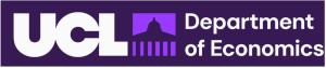 Logo of UCL Department of Economics featuring the text 'UCL' and 'Department of Economics' with a silhouette of a dome in the background, set against a purple background.